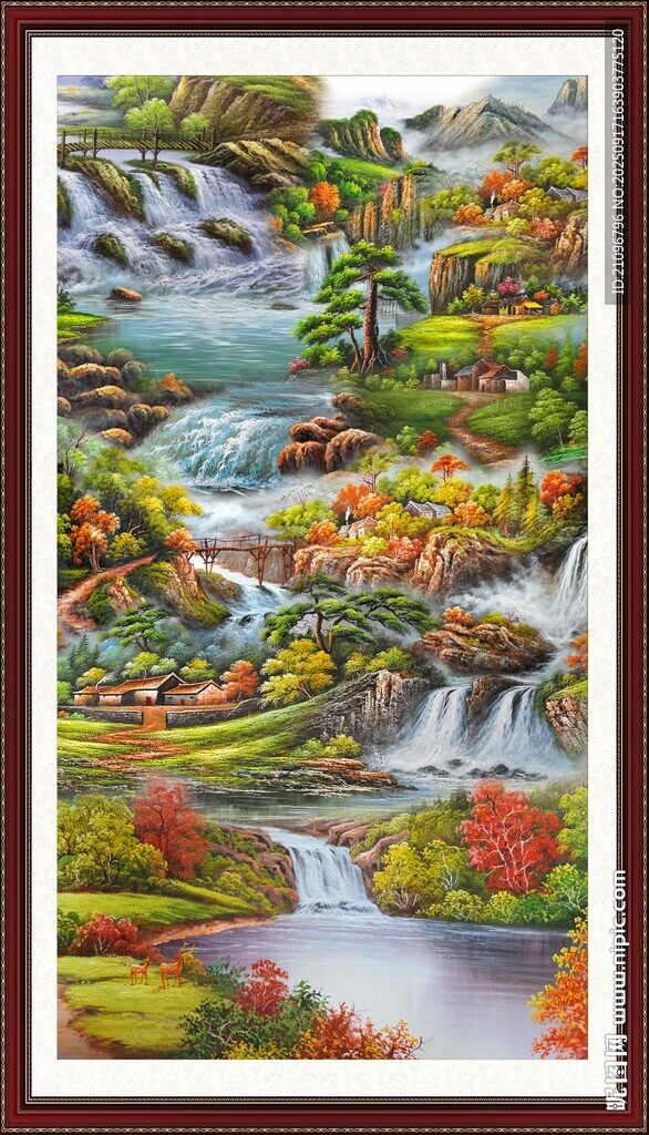 秋日山林溪流風(fēng)景圖