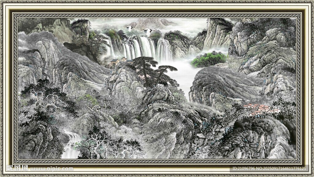 水墨山水瀑布風(fēng)景圖