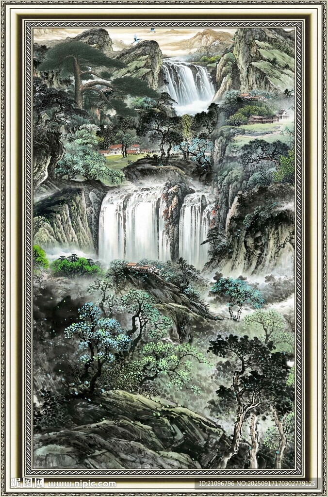 山水瀑布國(guó)畫景觀