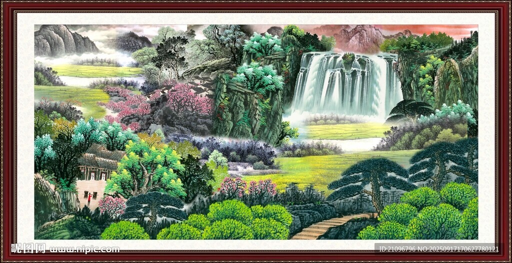 山水瀑布國畫風(fēng)景圖