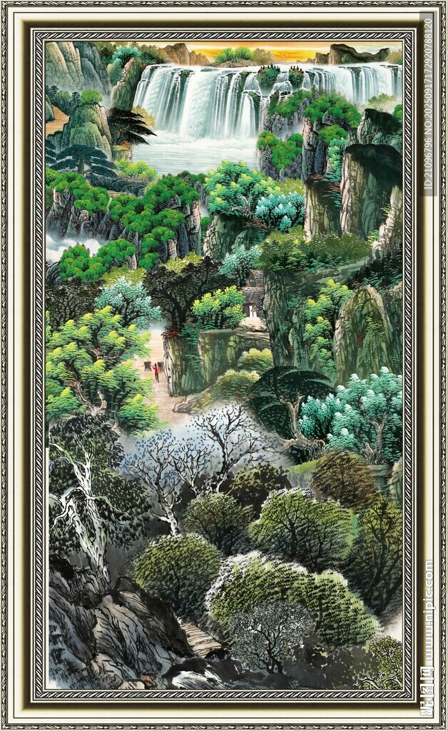 奇幻森林中的瀑布