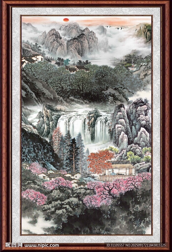 山水繁花國畫