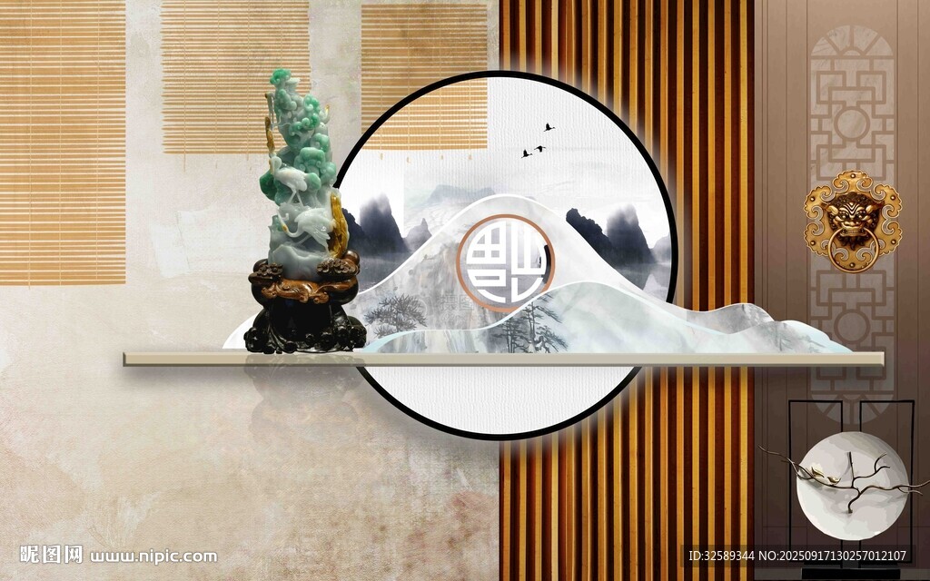 中式雅致擺件盡顯古韻背景