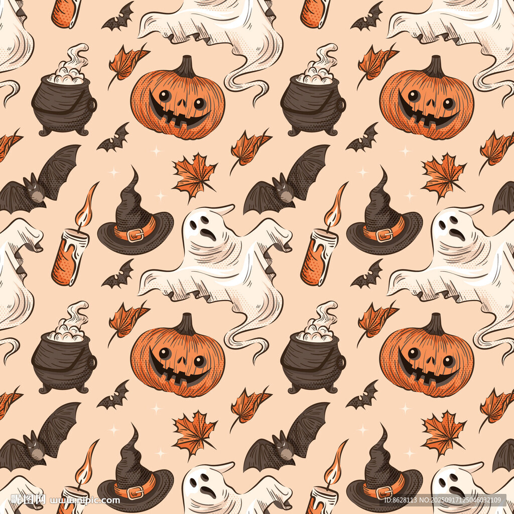 萬(wàn)圣節(jié)元素?zé)o縫圖案背景