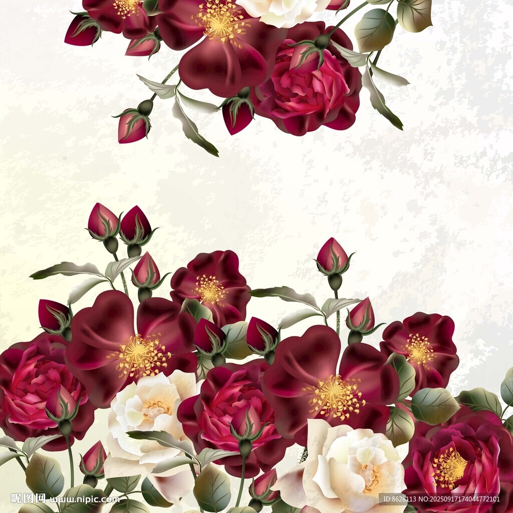 復(fù)古風(fēng)紅白花卉圖案