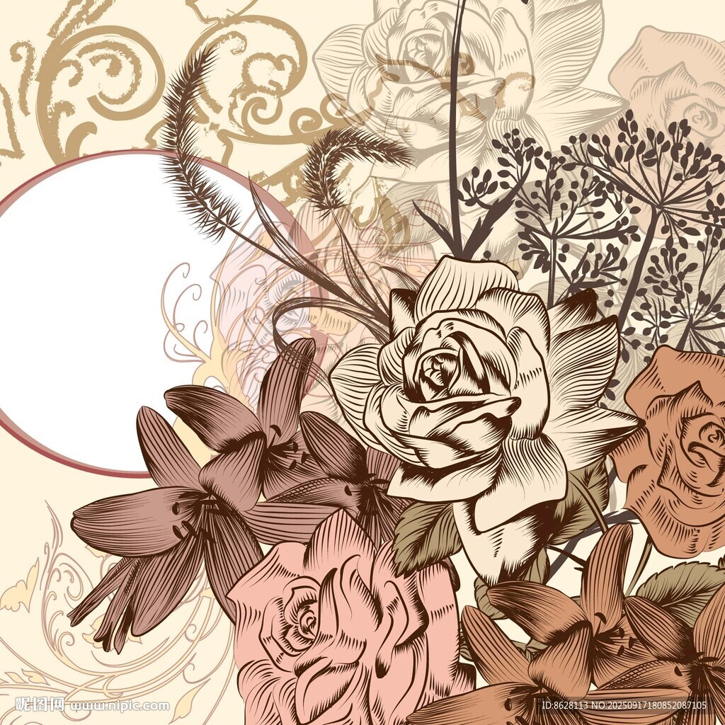 復(fù)古花卉裝飾插畫
