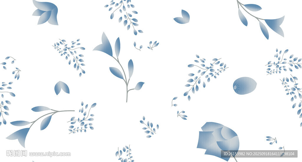 藍(lán)調(diào)水彩花卉植物圖案