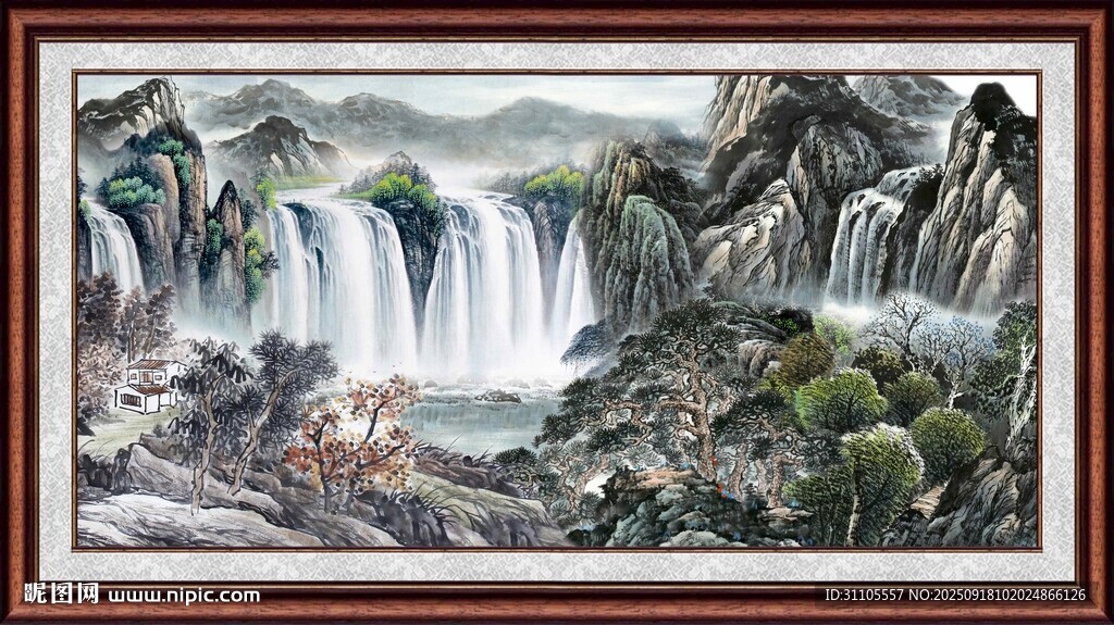 山水瀑布國畫風(fēng)景圖