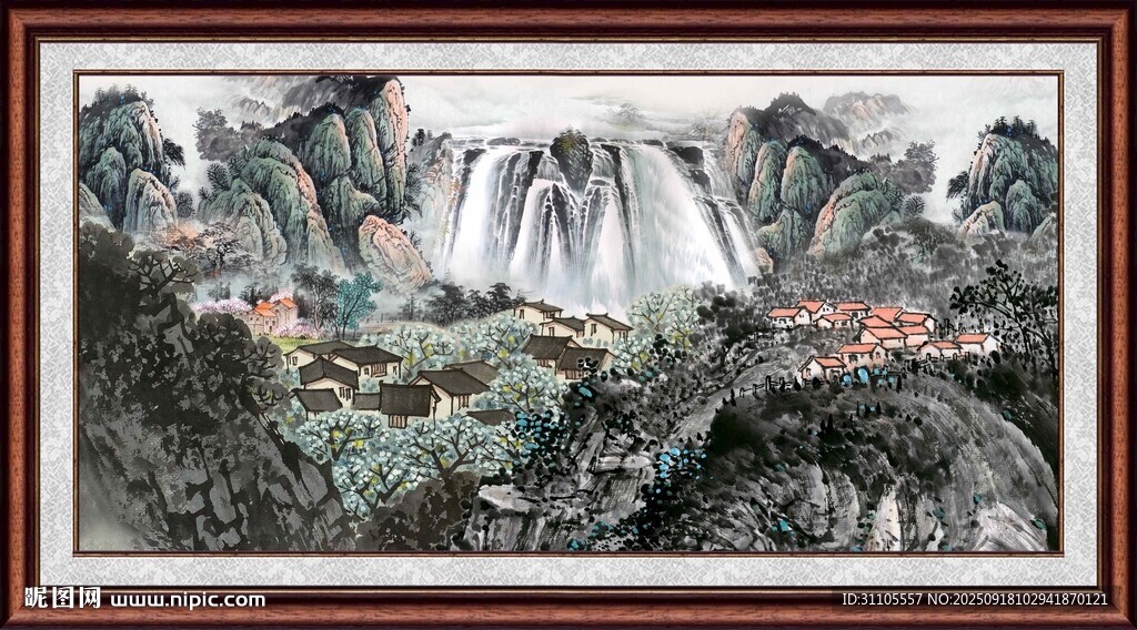 山水瀑布國畫風(fēng)景圖