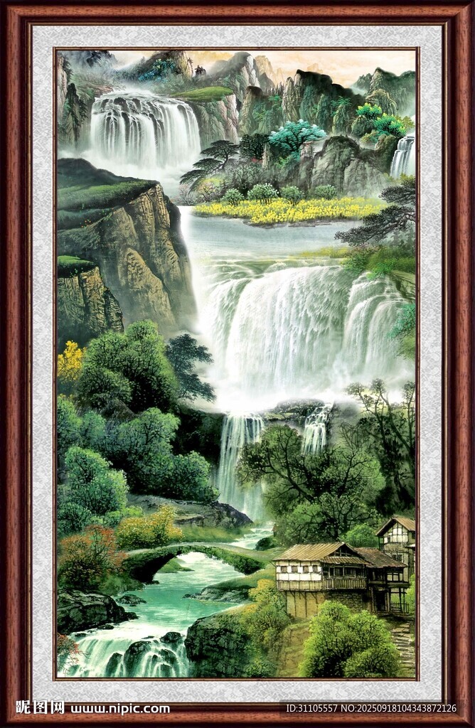 山水瀑布國畫風(fēng)景圖