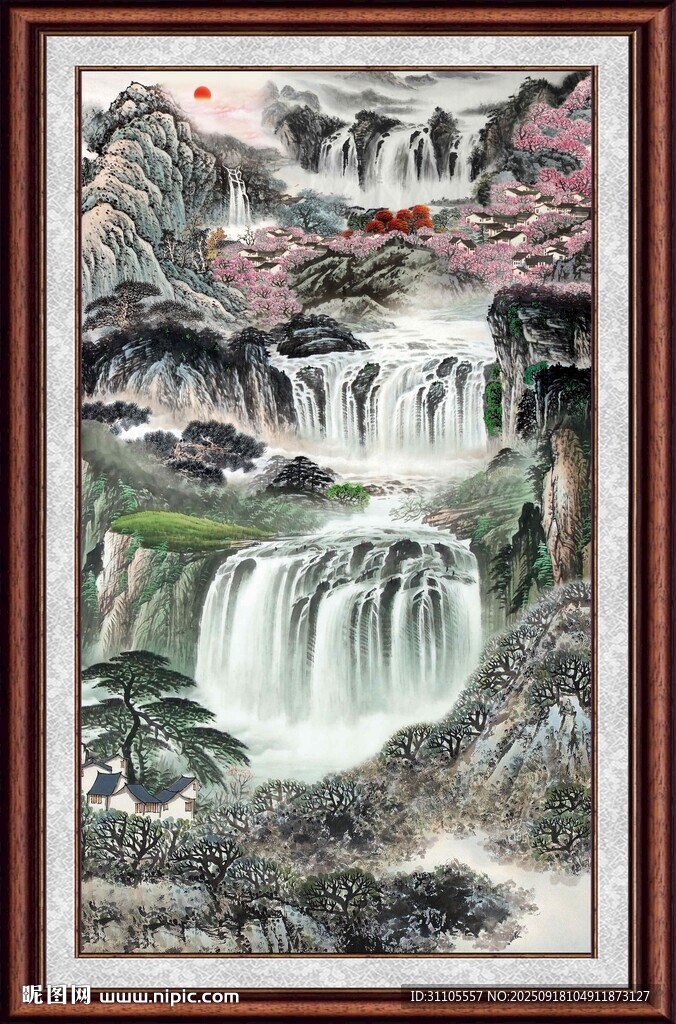 中式山水瀑布
