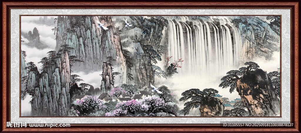 山水瀑布國(guó)畫(huà)景觀圖