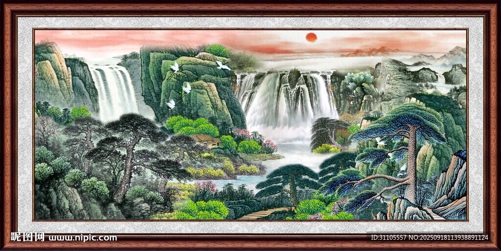 山水瀑布國畫藝術(shù)作品