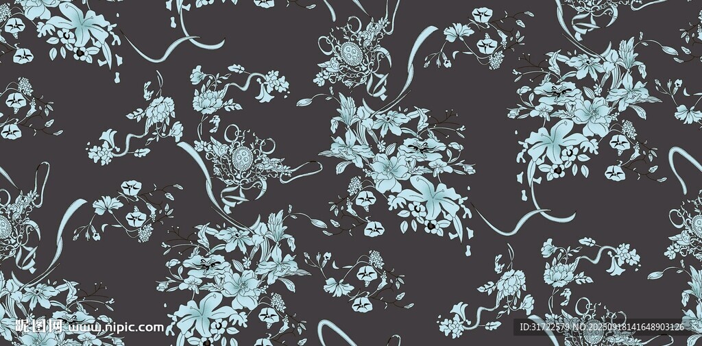 藍(lán)白花卉圖案背景紋理