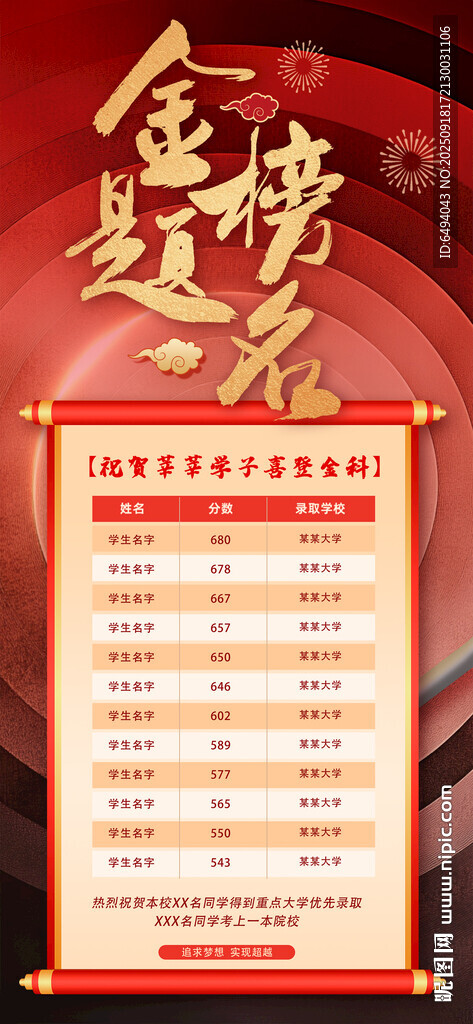 金榜題名高考錄取名單光榮榜海報(bào)