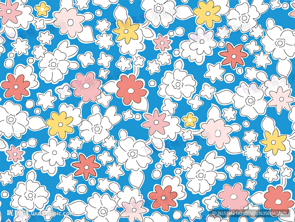 藍(lán)底多彩花卉圖案