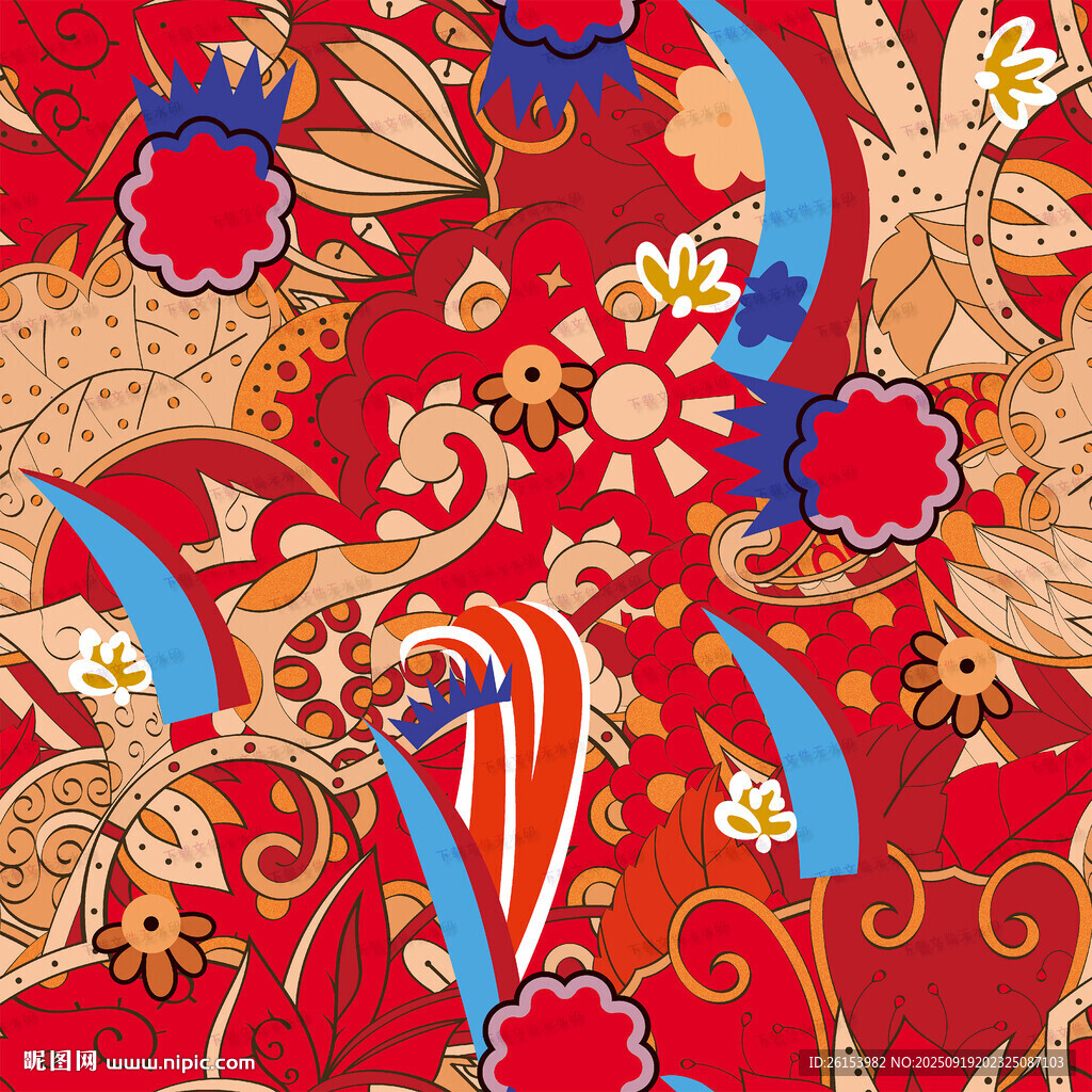 中式傳統(tǒng)紅色花卉錦紋圖案