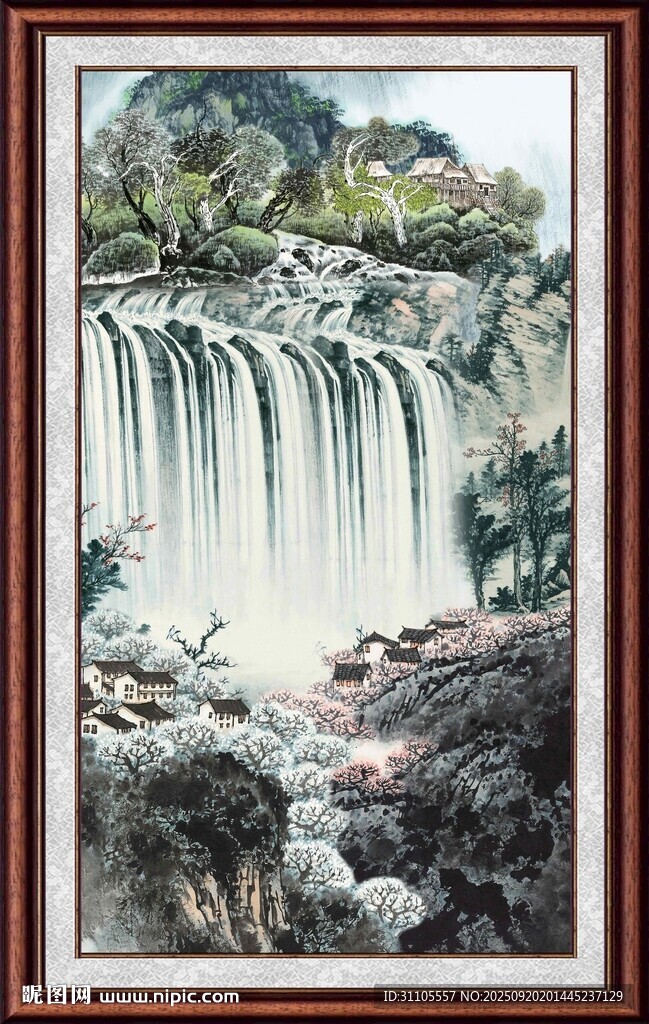 中式山水畫瀑布景觀