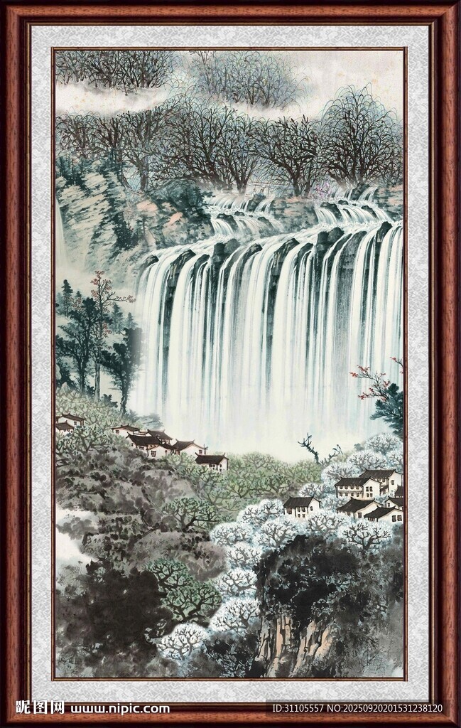 中式山水瀑布裝飾畫