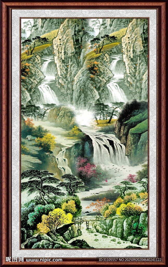山水瀑布國(guó)畫風(fēng)景圖