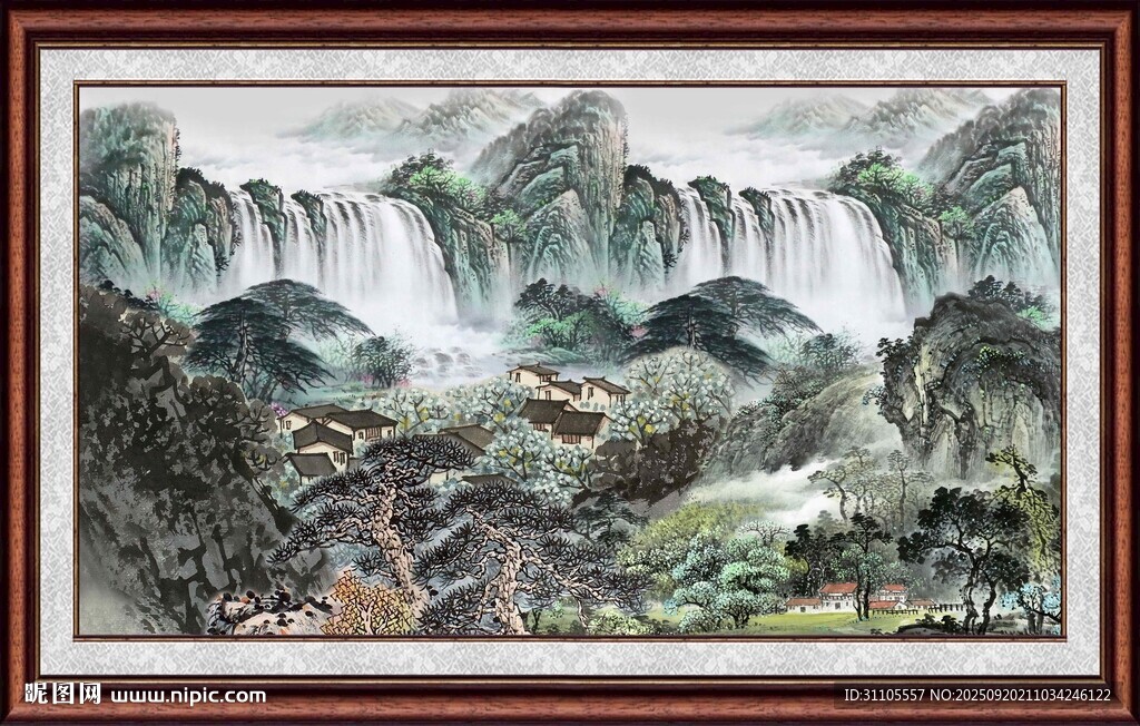 山水瀑布國畫風(fēng)景圖
