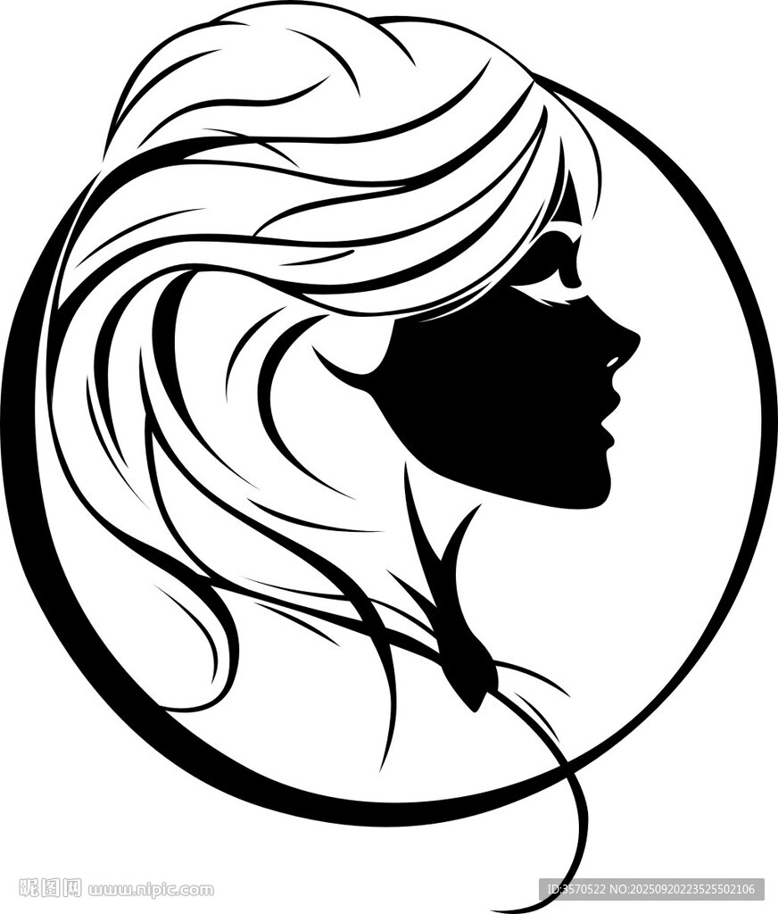 飄逸長發(fā)女性側(cè)臉剪影