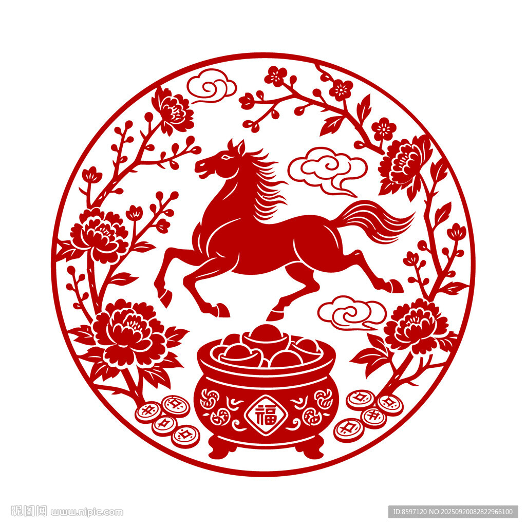 2026年馬年鏤空剪紙馬年玻璃