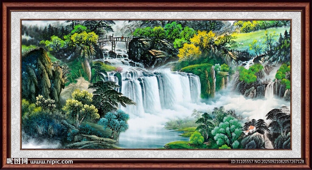 山水瀑布風景畫