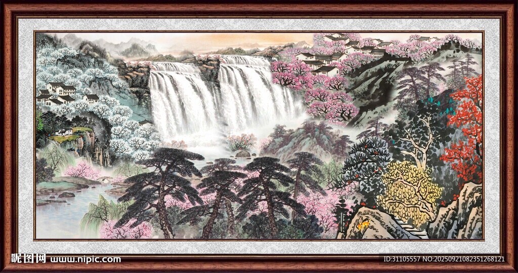 山水瀑布國(guó)畫(huà)風(fēng)景圖