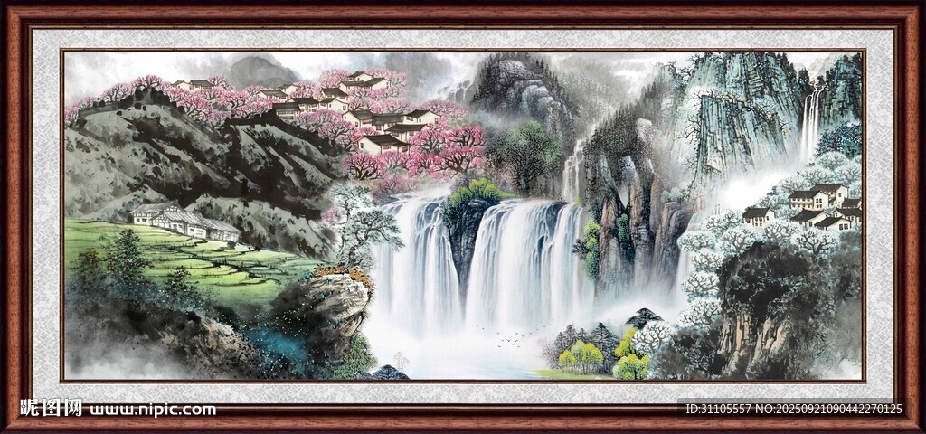 山水國(guó)畫(huà)瀑布景觀圖