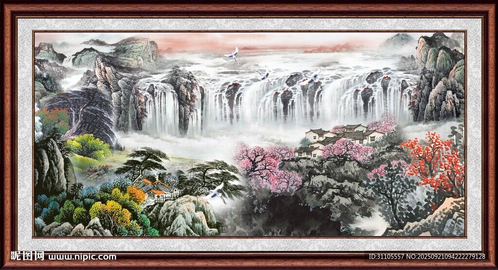 山水瀑布國畫風(fēng)景圖