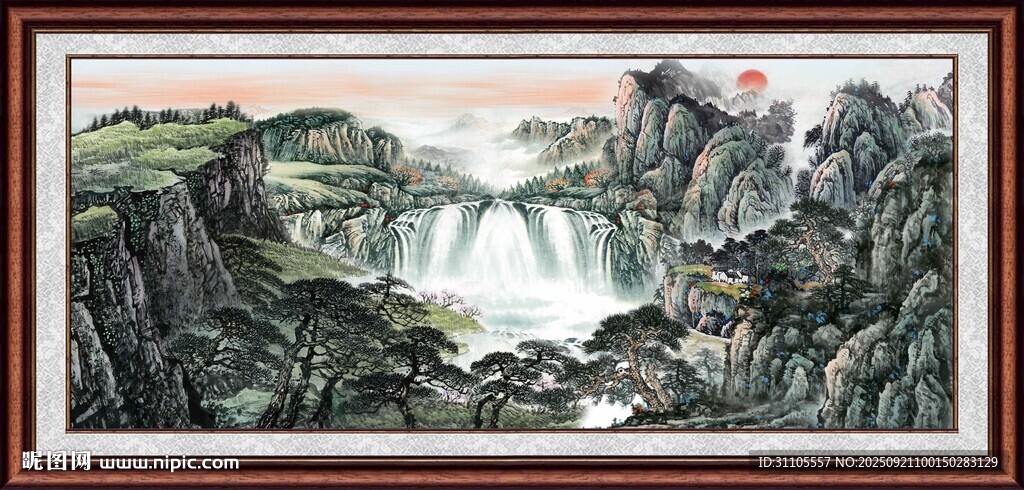 山水瀑布國(guó)畫(huà)風(fēng)景圖