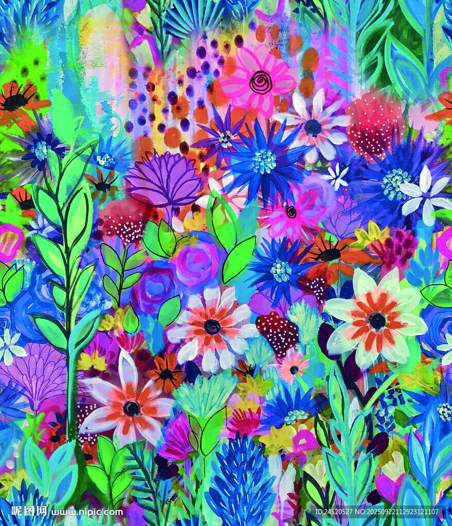 繽紛多彩花卉圖案插畫