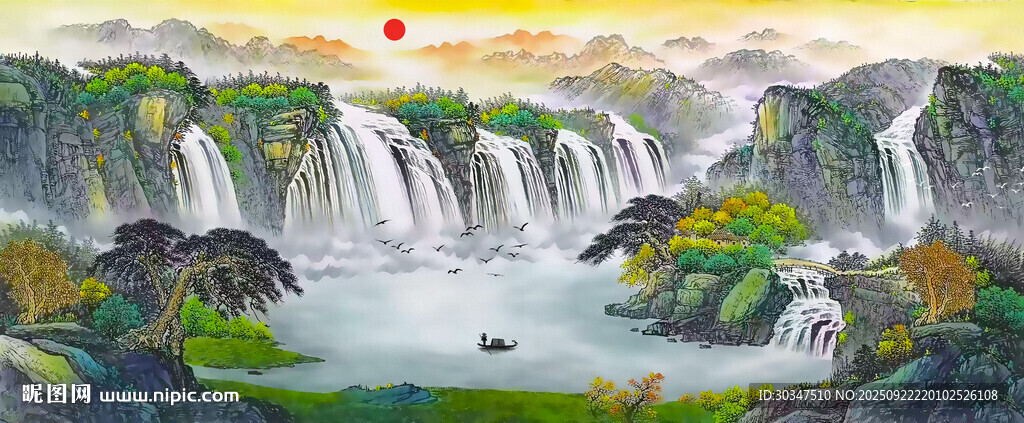 八方來(lái)財(cái)山水畫(huà)
