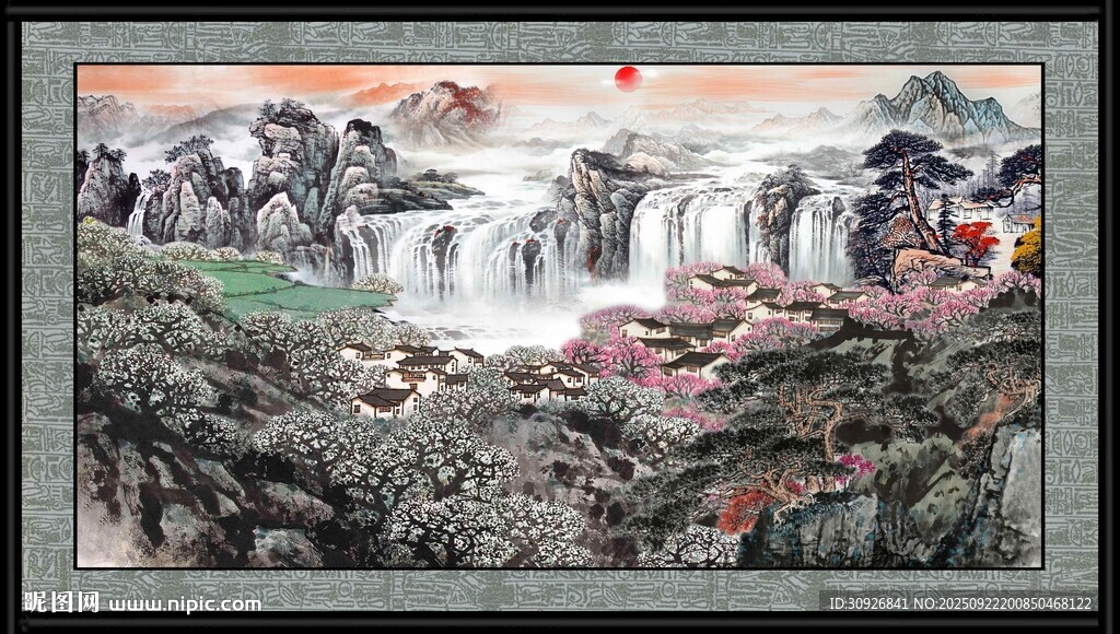 山水瀑布國畫風(fēng)景圖