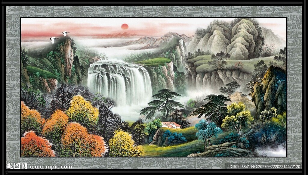 山水秋色國(guó)畫作品