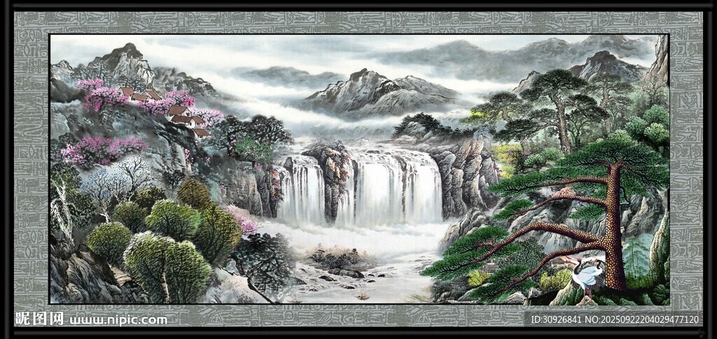 山水瀑布國畫風(fēng)景圖