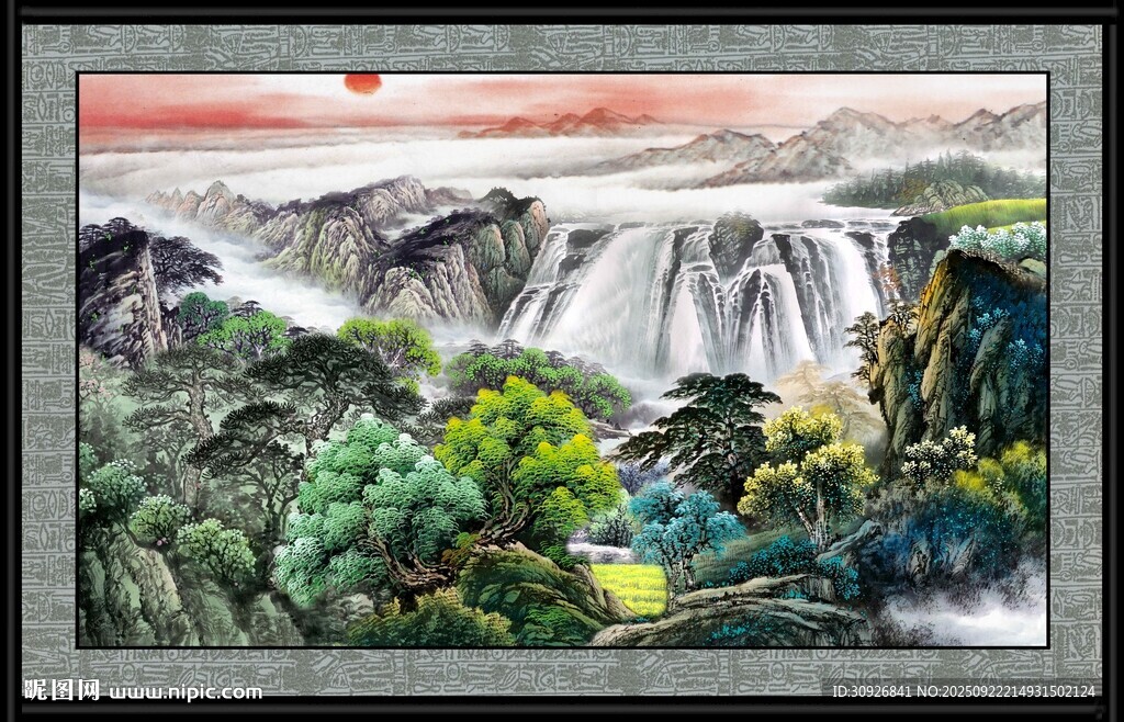 壯麗山水瀑布景觀圖