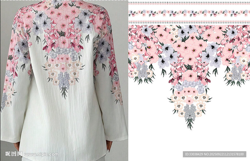 花卉刺繡白色上衣圖案