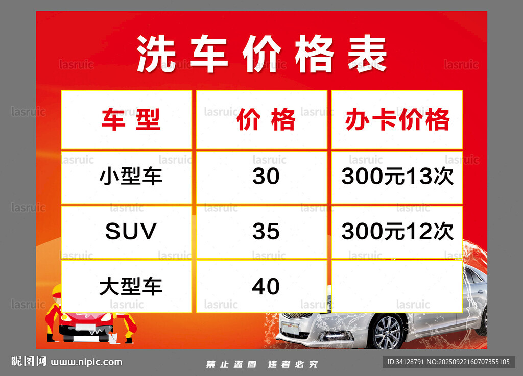 洗車價(jià)格表一覽