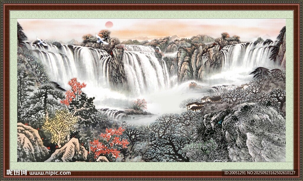 山水瀑布國(guó)畫風(fēng)景圖