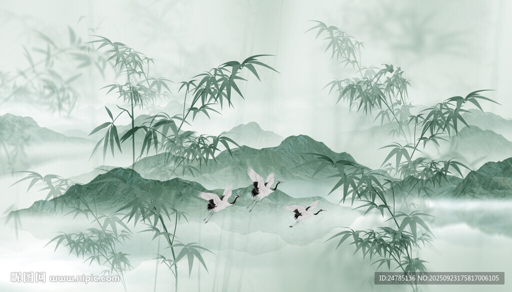 水墨竹子山水畫(huà)