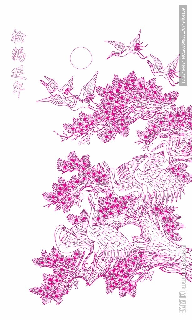 松鶴延年白描圖