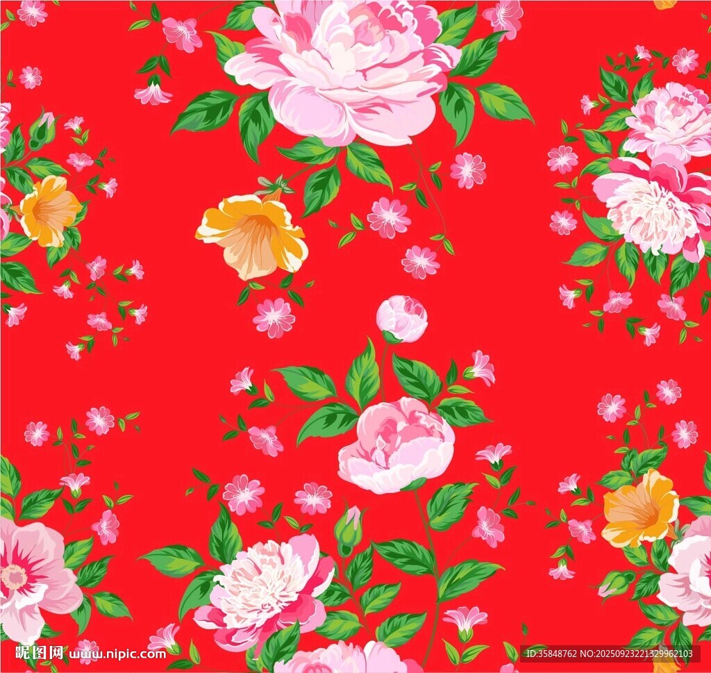 紅色花卉圖案精美印花