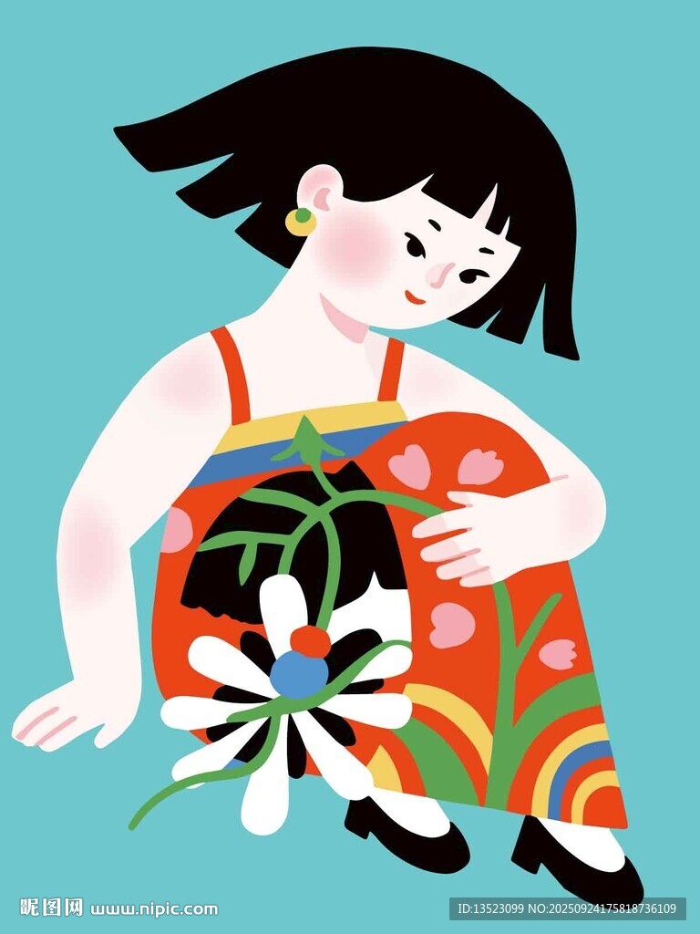 唯美文藝懷抱花束的可愛女孩