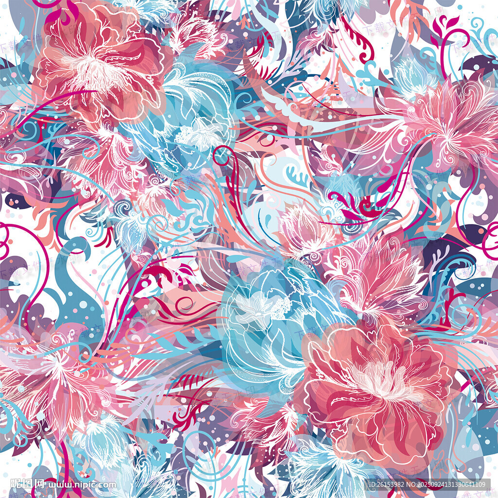 夢(mèng)幻花卉水彩圖案