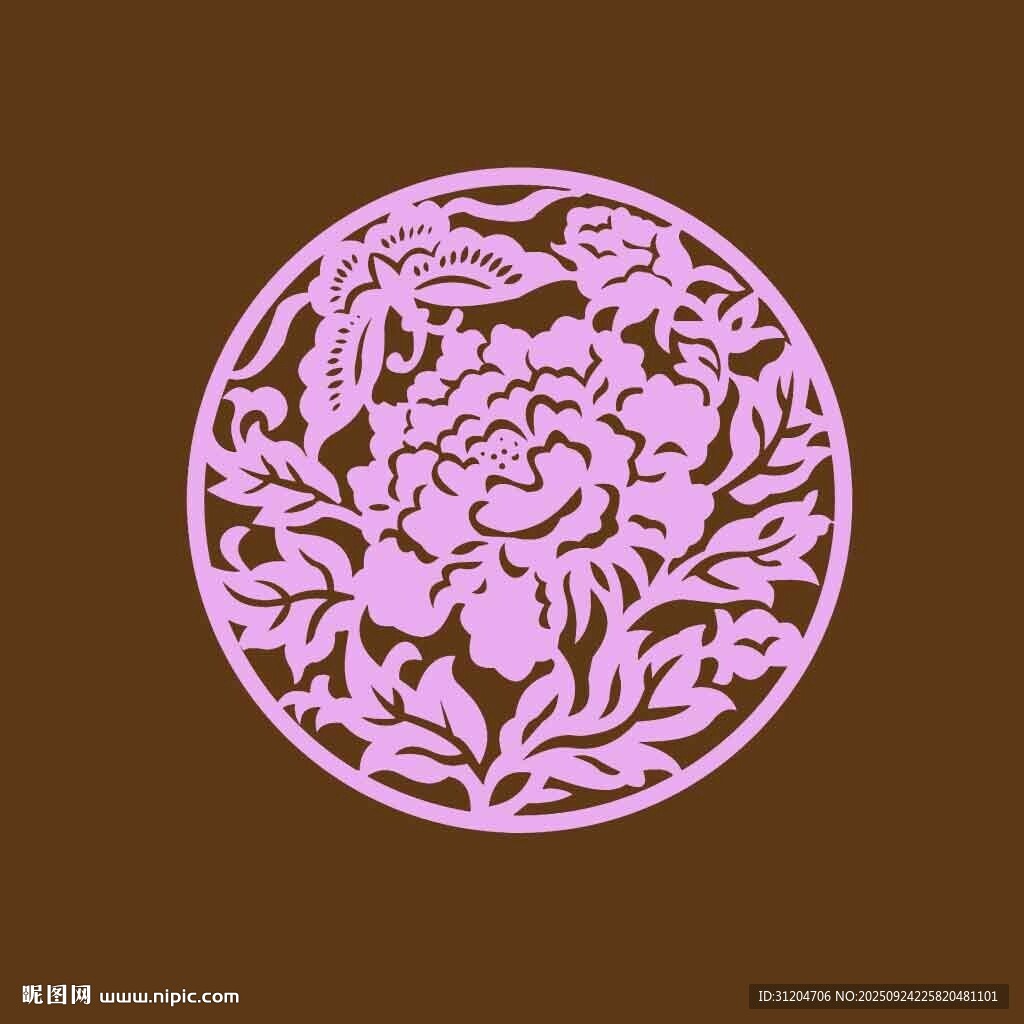 圓形牡丹雕花圖案