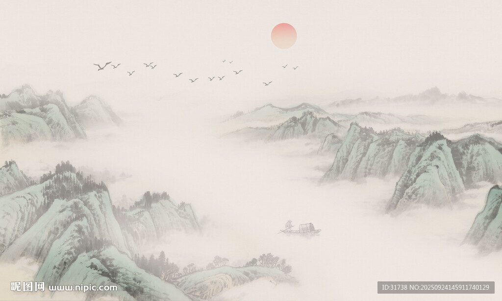 中式古風(fēng)水墨山水