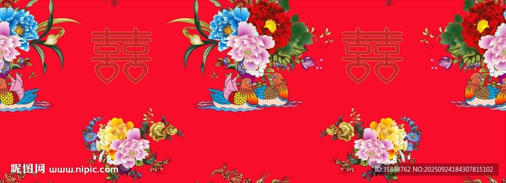 中式花卉圖案紅色背景布料數(shù)碼