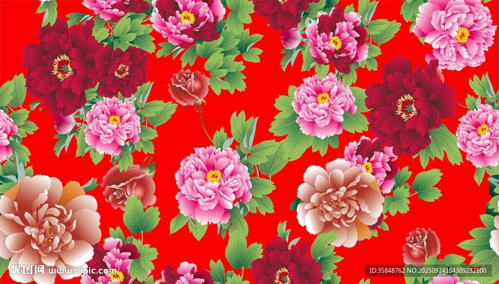 紅色花卉圖案布料紋理